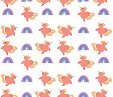 Tek boynuzlu at gökkuşağı, kusursuz çocuk deseni.