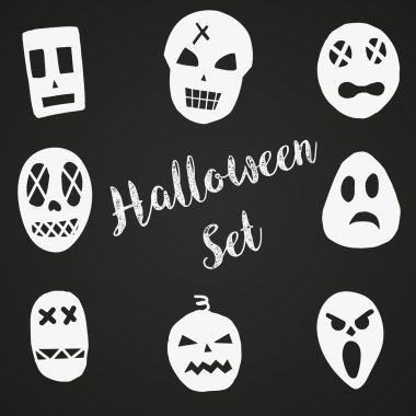 Korkunç Cadılar Bayramı maskeleri kümesi.