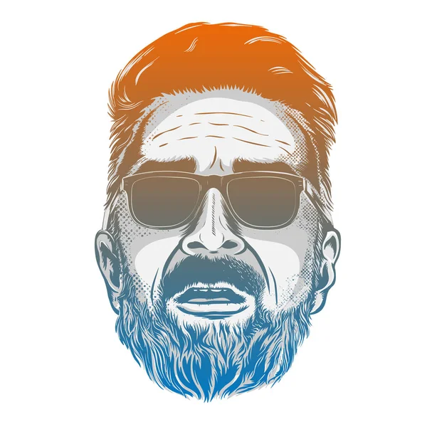 Vector hipster hombre barbudo cara en gafas de sol — Archivo Imágenes Vectoriales