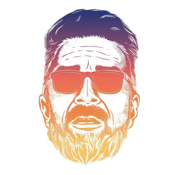 Vektor Hipster Mann bärtiges Gesicht mit Sonnenbrille — Stockvektor