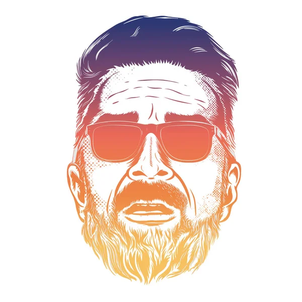 Vector hipster hombre barbudo cara en gafas de sol — Archivo Imágenes Vectoriales