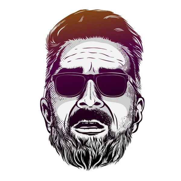 Vector hipster hombre barbudo cara en gafas de sol — Vector de stock