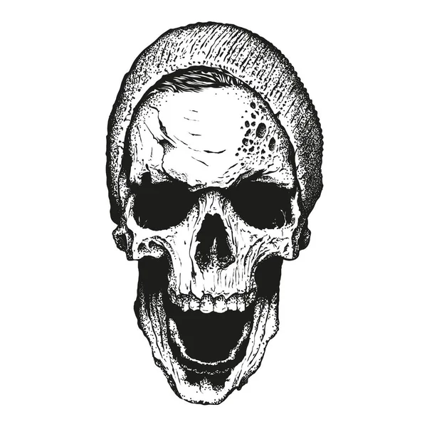 Crâne de hipster, cheveux de hipster et chapeau d'hiver — Image vectorielle