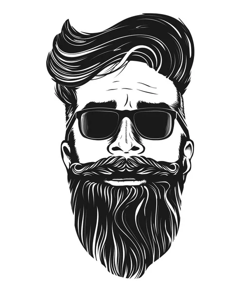 Vector hipster hombre barbudo cara en gafas de sol — Vector de stock