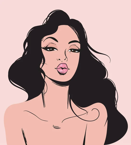 Élégant romantique femme sexy pop art. À la mode belle brune femme rétro style comique . — Image vectorielle