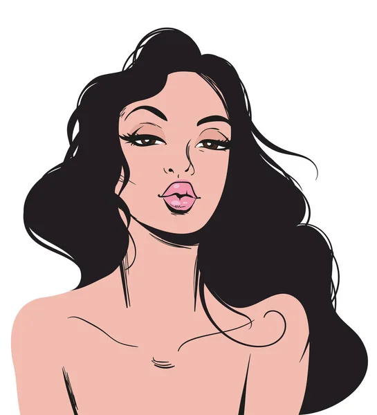 Zarif romantik seksi kadın pop art. Moda güzel esmer kadın retro komik tarzı.