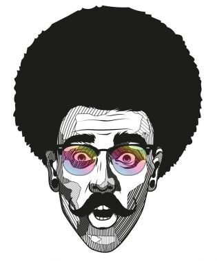 Hipster bıyıklı bir adam şaşırmış görünüyor. Genç portresi