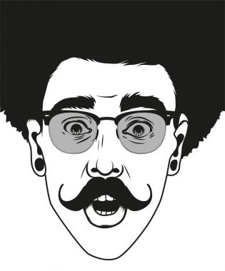Hipster bıyıklı bir adam şaşırmış görünüyor. Genç portresi