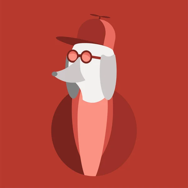 Perro Divertido Gafas Sol Sombrero Sobre Fondo Rojo Ilustración Vectorial — Archivo Imágenes Vectoriales