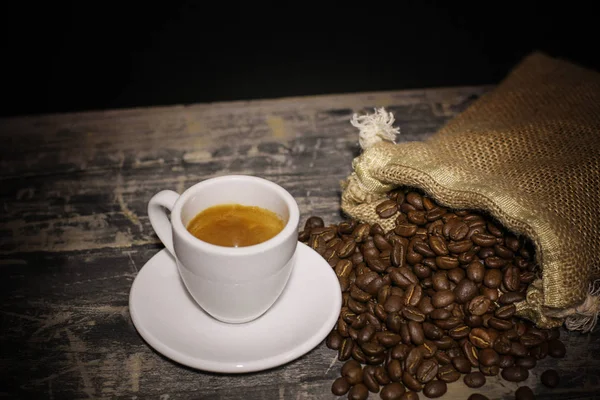 Café Espresso Caliente Con Granos Café — Foto de Stock