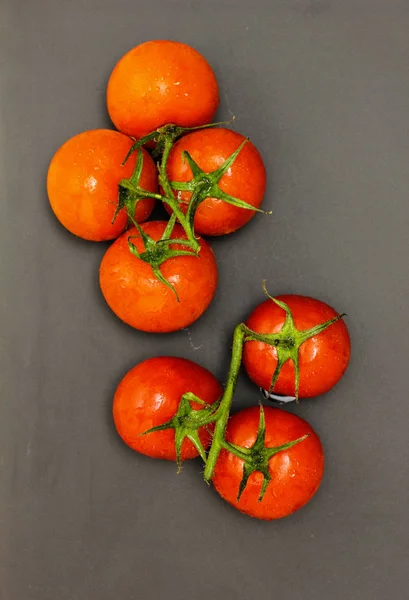 Verse Tomaten Zwarte Achtergrond — Stockfoto