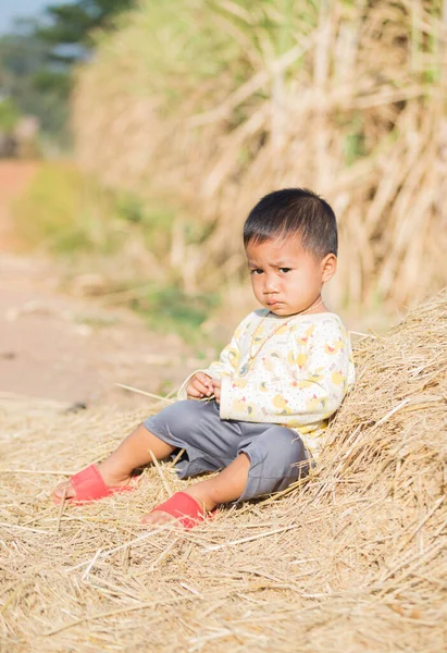 Niño Sentado Una Paja — Foto de Stock