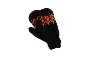 Brown mittens ördü. El yapımı. İzole. Yukarıdan görüntülemek.
