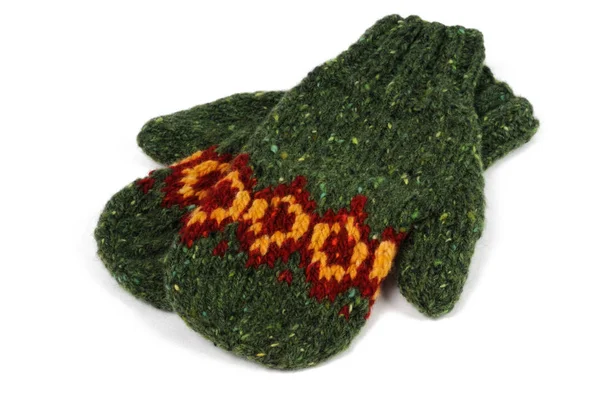 Yeşil el yapımı eldiven. Önden Görünüm.