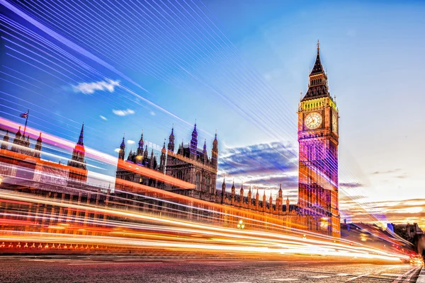 Big ben a komory parlamentu v noci, Londýn, Velká Británie — Stock fotografie