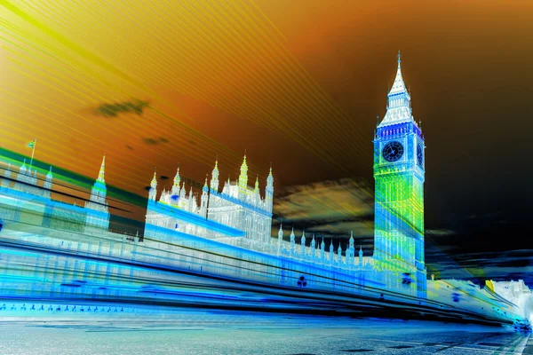 Big Ben oraz Izby Parlamentu w stylu sztuki w nocy, Londyn, Wielka Brytania — Zdjęcie stockowe