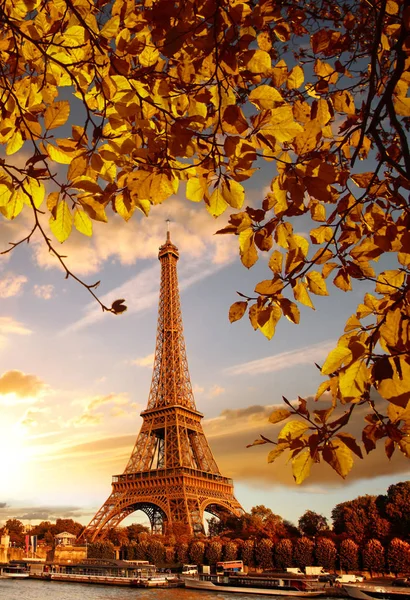 Torre Eiffel con foglie autunnali a Parigi, Francia — Foto Stock