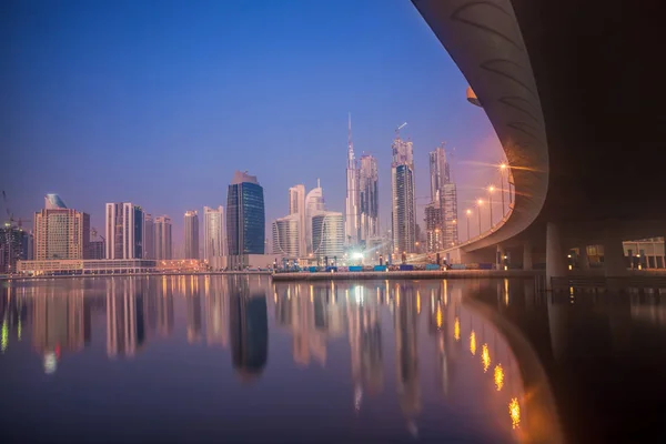 Dubai at night with skyscrapers in United Arab Emirates — Stock Photo, Image