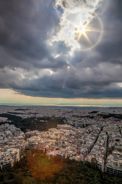 Large city of Athens against dramatic sky in Greece — Stock Photo, Image
