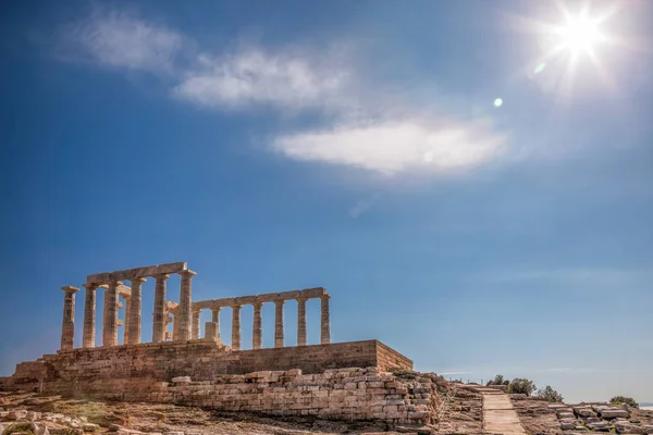 Templo grego famoso Poseidon, Cabo Sounion na Grécia — Fotografia de Stock