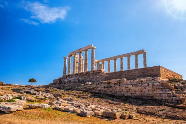 Famoso templo griego Poseidón, Cabo Sounion en Grecia — Foto de Stock