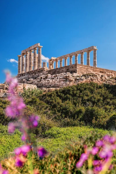 Templo grego famoso Poseidon, Cabo Sounion na Grécia — Fotografia de Stock