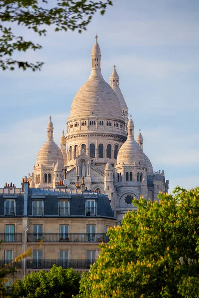 Famous Sacre Coeur Cathedral during spring time in Paris, France — Stock Photo, Image