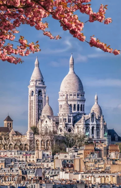 Berühmte Sacre-Coeur-Kathedrale im Frühling in Paris, Frankreich — Stockfoto