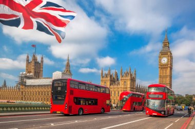 Londra İngiltere, BK'da Big Ben karşı kırmızı otobüs ile