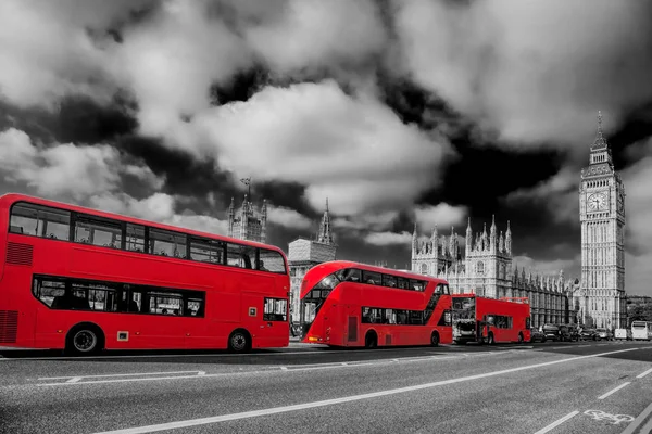 London with red buses against Big Ben in England, UK — Stock Photo, Image