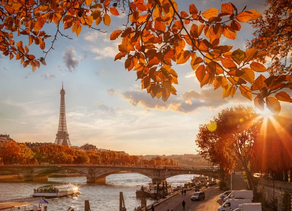 エッフェル塔とパリフランスの紅葉に対して — ストック写真