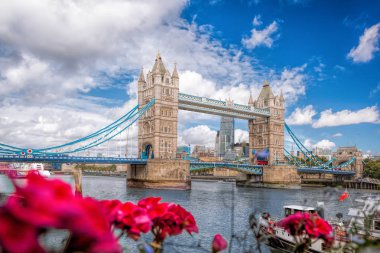 Tower Bridge Londra, İngiltere, İngiltere'de çiçekli