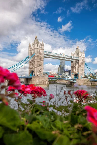 Tower Bridge with flowers in London, England, UK — Stock Photo, Image