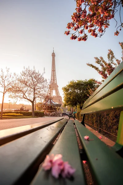 Eiffel Tower with spring trees in Paris, France — Stock Photo, Image