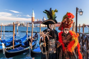 Venedik, İtalya, 5 Şubat 2016: karnaval Venedik maskeler. Venedik karnaval Venedik, İtalya'da düzenlenen bir yıllık festivaldir. 