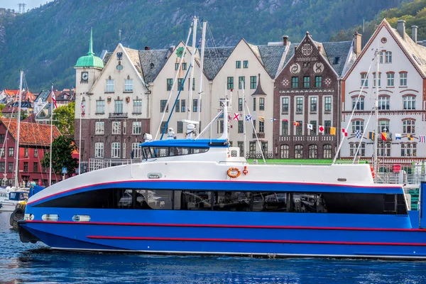 Bergen haven met cruiseschepen in Noorwegen, Unesco World Heritage Site — Stockfoto