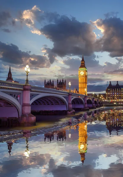 Big Ben Γέφυρα Βράδυ Λονδίνο Ηνωμένο Βασίλειο — Φωτογραφία Αρχείου