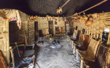 Inside traditional Dorze house. Hayzo village, Omo Valley, Ethio clipart