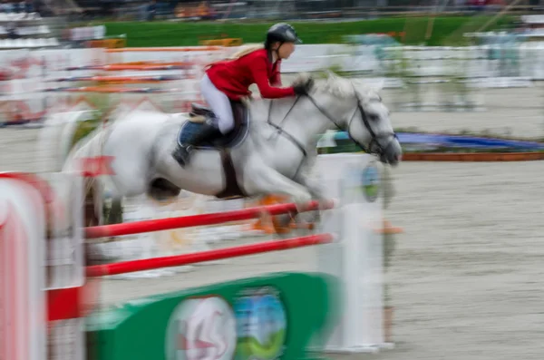 Imagem abstrata com um cavalo no salto de demonstração — Fotografia de Stock