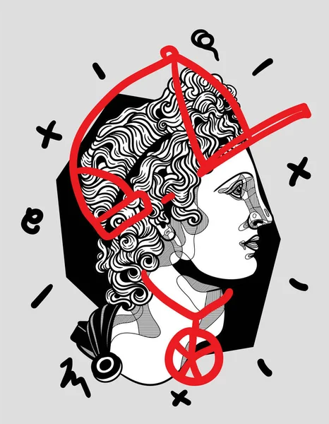 Apollo Belvedere heykeli. Çılgın kırmızı stil. Şapka takarak.