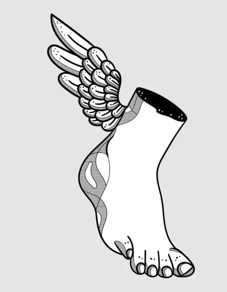 Hermes foot sculpture. Black and white style. — Stock Vector