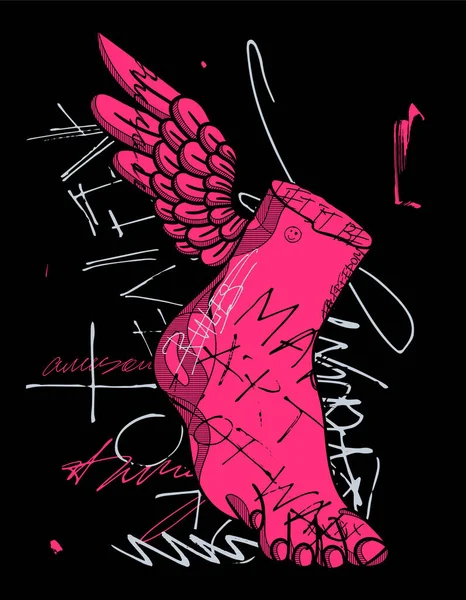 Hermes escultura pé. Louco rosa caligrafia abstrata . — Vetor de Stock