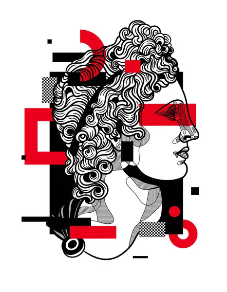 The Apollo Belvedere sculpture. Glitch red modern style.