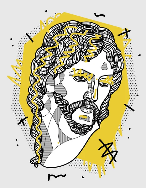 A feltámadt Krisztus szobor. Kreatív geometrikus sárga stílus. — Stock Vector