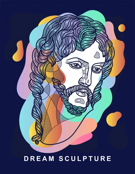 The Risen Christ sculpture. Dream style with colors spots on the violet background. — Stock Vector