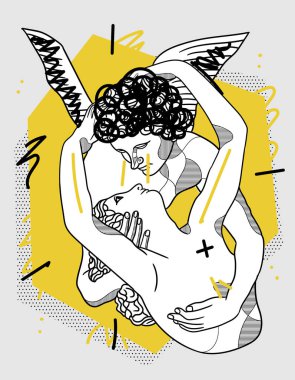 Cupids kiss sculpture. Creative geometric yellow style. clipart