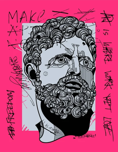 Herkül 'ün portre heykeli. Çılgın pembe hat sanatı