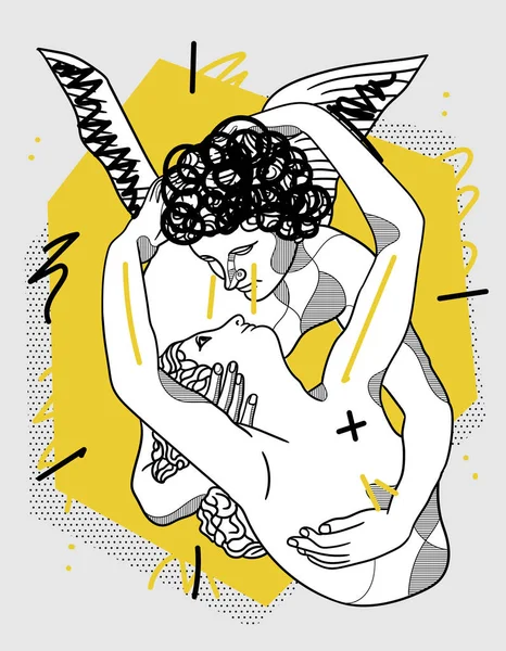 Cupids heykeli öper. Yaratıcı geometrik sarı stil.