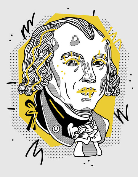 Vector lines classical hand drawn illustration.