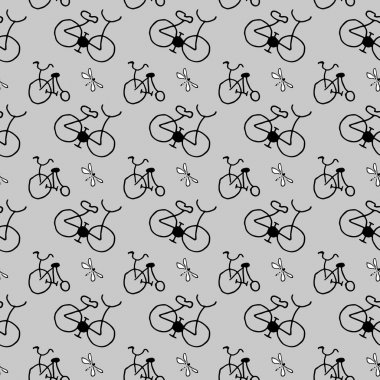 Bisiklet ve yusufçuk vektör seamless modeli